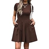Evzeiem Womens Summer T Shirt Dress Short Sleeve Casual Mini Dresses Drop Waist Swing A Line Dress with Pockets