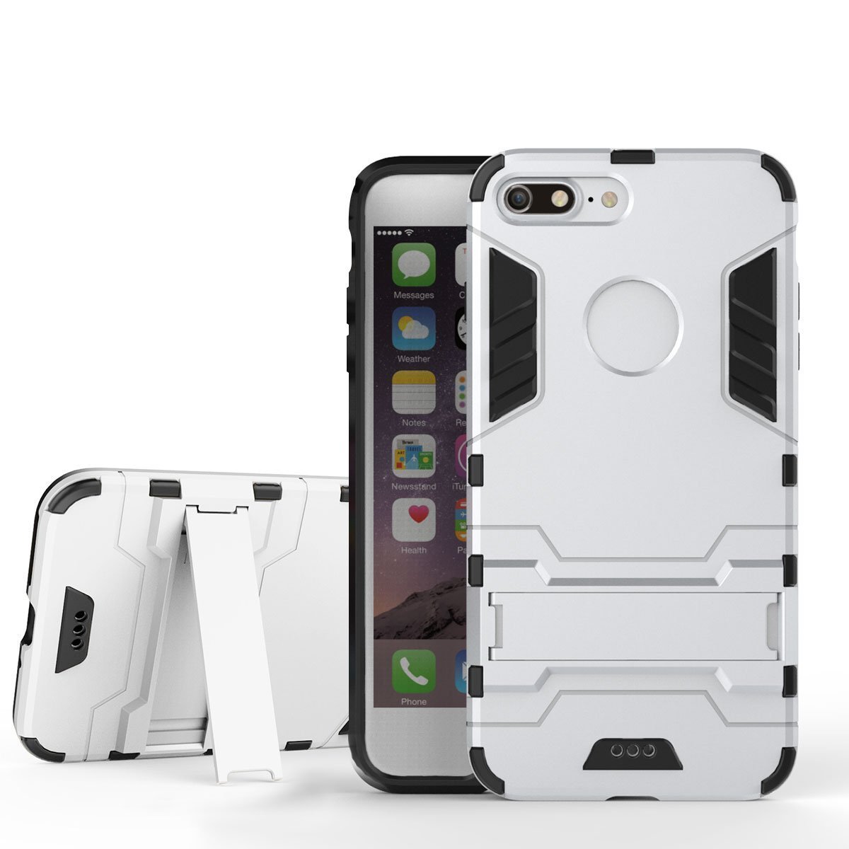 Case for Apple iPhone 7 Plus/iPhone 8 Plus (5.5 inch) 2 in 1 Shockproof with Kickstand Feature Hybrid Dual Layer Armor Defender Protective Cover (Silver)