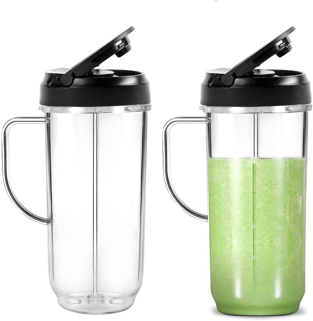 VANBOGOO 22 Ounce Tall Cups with Handle and FILP Top Travel Lid for 250W On-The-Go Mugs Blender Juicer Mixer [2 Pack]