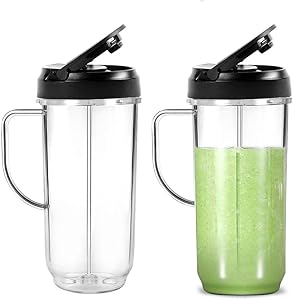 VANBOGOO 22 Ounce Tall Cups with Handle and FILP Top Travel Lid for 250W On-The-Go Mugs Blender Juicer Mixer [2 Pack]