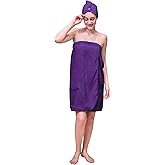 Sofprace Women's Lightweight Velcro Spa Wrap with Hair towel Body Wrap after Shower Adjustable Closure Bathrobe