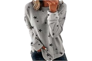 WIRZIIS Women's Fashion Crewneck Sweatshirts, Plus Size Star Printed Long Sleeve Comfy Loose Fit Blouses Tops for Ladies