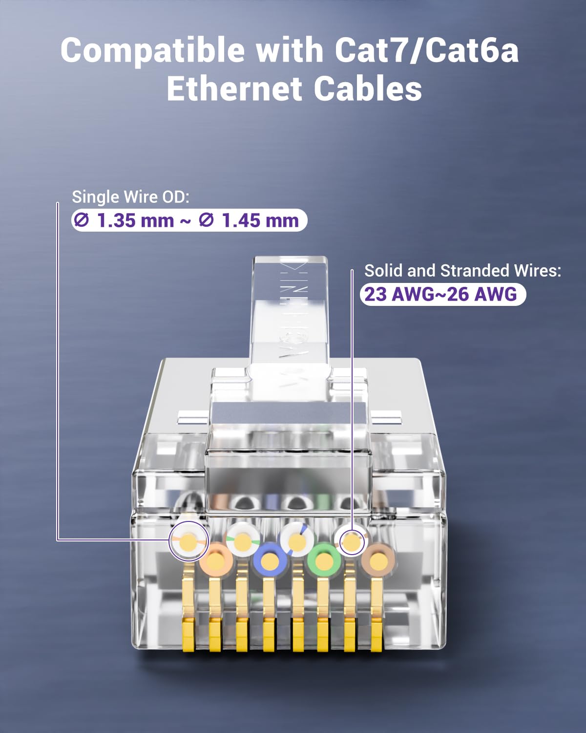VCE 30-Pack RJ45 Connectors CAT7/CAT6A, Non-Pass-Thru Shielded Modular Plugs for Thick Cable, 3-Prong Gold Plated Ethernet Ends with Strain Relief Boots - Blue