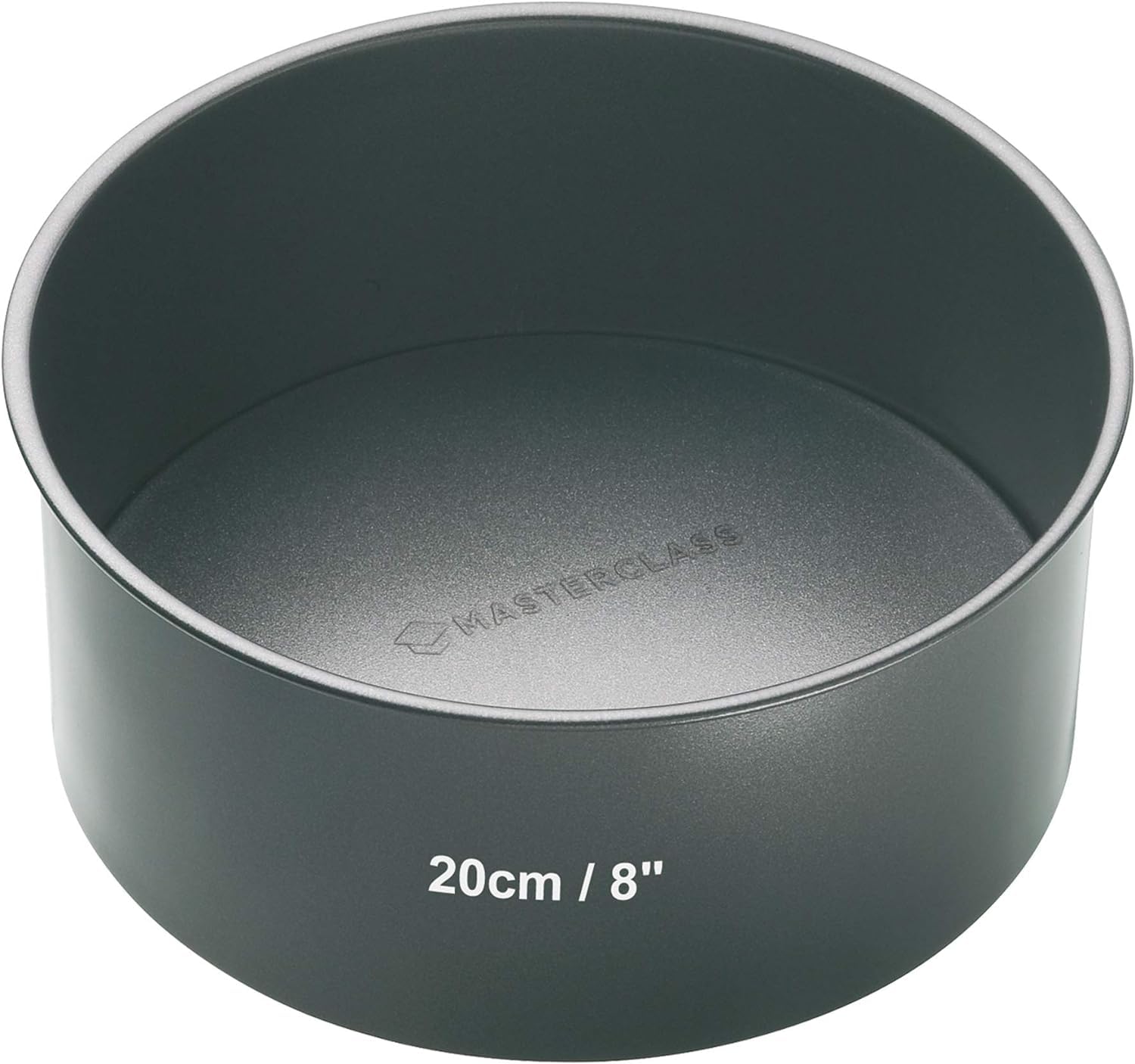 MasterClass 2 cm Deep Cake Tin with PTFE, PFOA and BPA Free Non Stick, Robust 1mm Thick Carbon Steel and Loose Bottom, 8 Inch Round Pan, Grey
