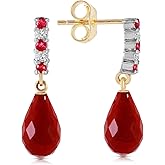 Galaxy Gold GG 6.9 CTW 14k Solid Gold Diamond Ruby Earrings Dangling Dyed Briolette Ruby