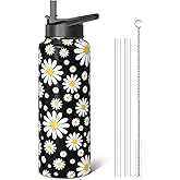Sabobo Daisy Gifts 18oz Sport Water Bottle with Flip Straw & Spout Lid, Floral Stainless Steel Insulated Gym Water Bottle, Flower Lover Gifts for Women Men (1 PC)