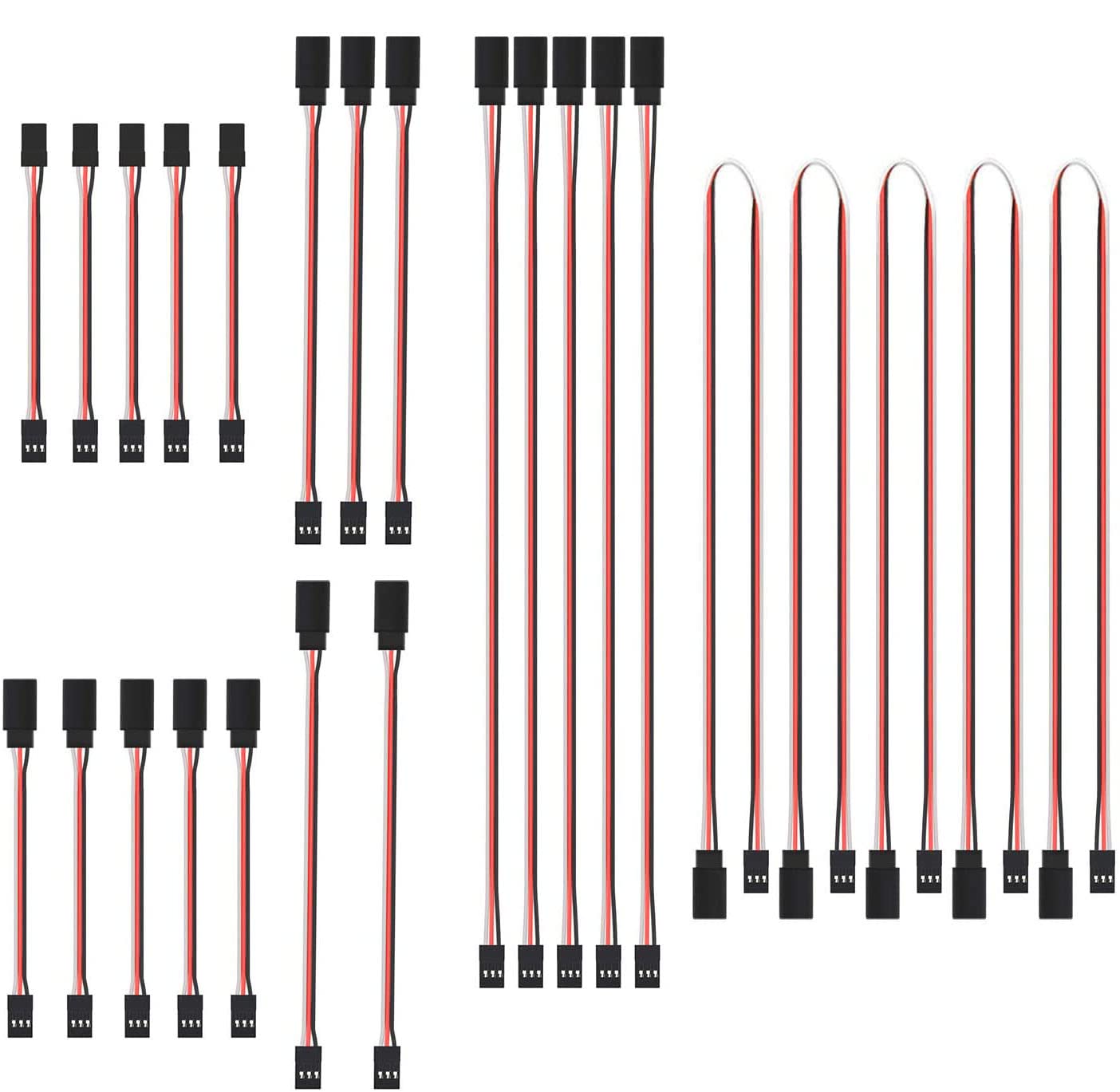 RUNCCI-YUN 25 pcs JR Style Servo Extension Cable，Servo Cables,Male to Female JR Plug, RC Servo Extension Lead Wire,(19.7'', 11.8'', 5.9'', 3.9'') Servo Harness,JR for Remote Control Aircraft