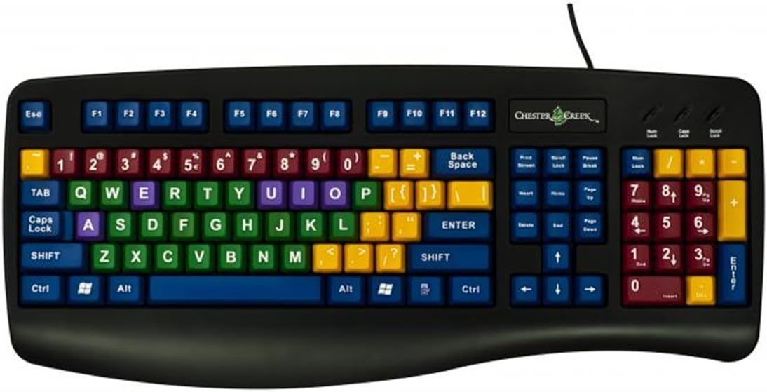 Chester Creek Keyboard USB Wired Connection LearningBoard Multi-Colored Keys for Training and Practice Touch Typing from an Early Age, for Children and Adults