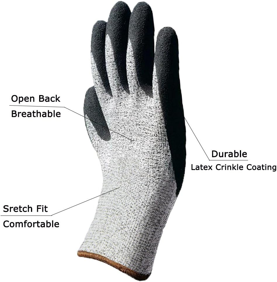 2 Pairs Cut Resistant Gloves, Superior Grip Coating Level 5 Protection Safety Gloves, Durable Breathable for Gardening Construction Woodworking Auto Multi-Purpose.: Clothing