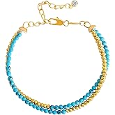 GVUSMIL Bead Bracelet for Women Layered Stone Mixed Bracelets Handmade 18K Gold Plated Beaded Chain Bracelet boho bracelets Adjustable Stackable Bracelet (Turquoise)