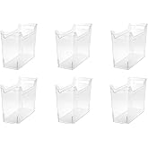 Sterilite Narrow Shelf Bin with Handles, Plastic Storage Container for Organizing Shelving, Closet, Pantry, and Countertops, Clear, 6-Pack