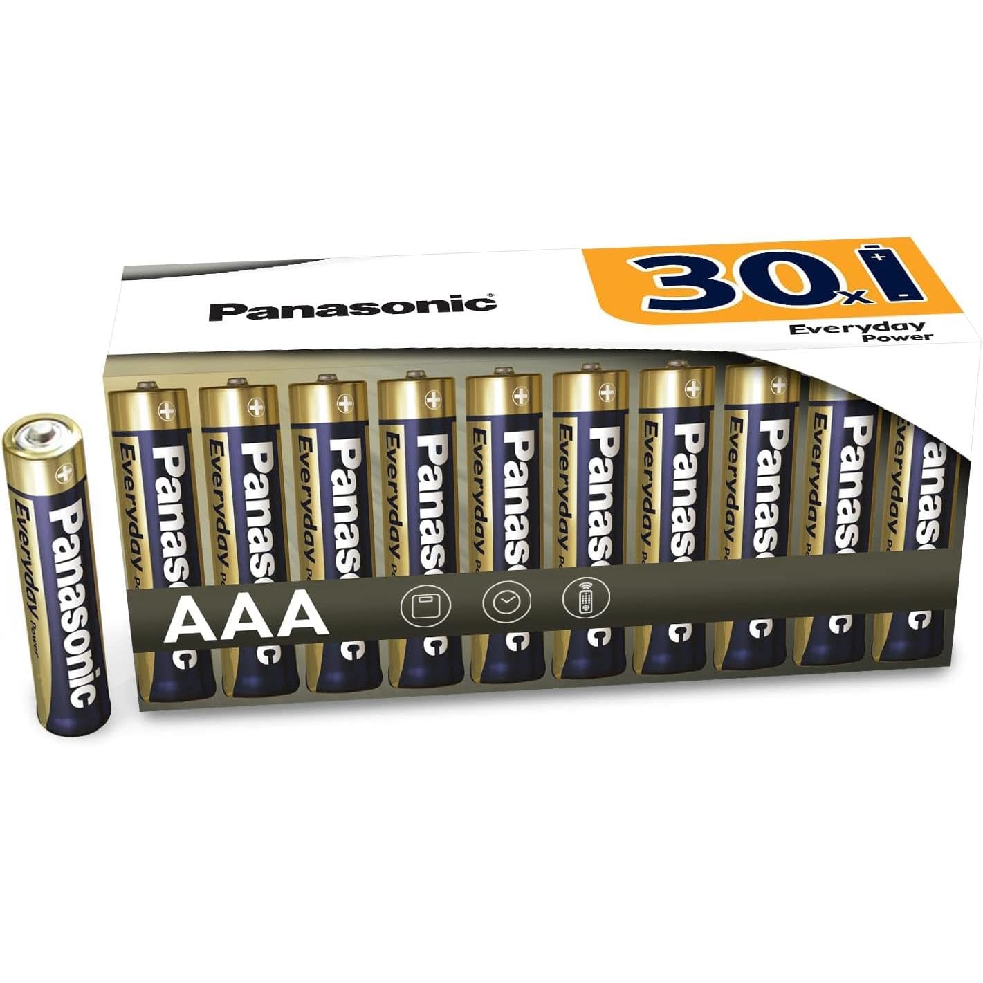 Panasonic EVERYDAY POWER AAA batteries, pack of 30 alkaline batteries, AAA, Micro, LR03, 1.5V, 100% cardboard, plastic-free packaging, batteries for reliable energy in daily use