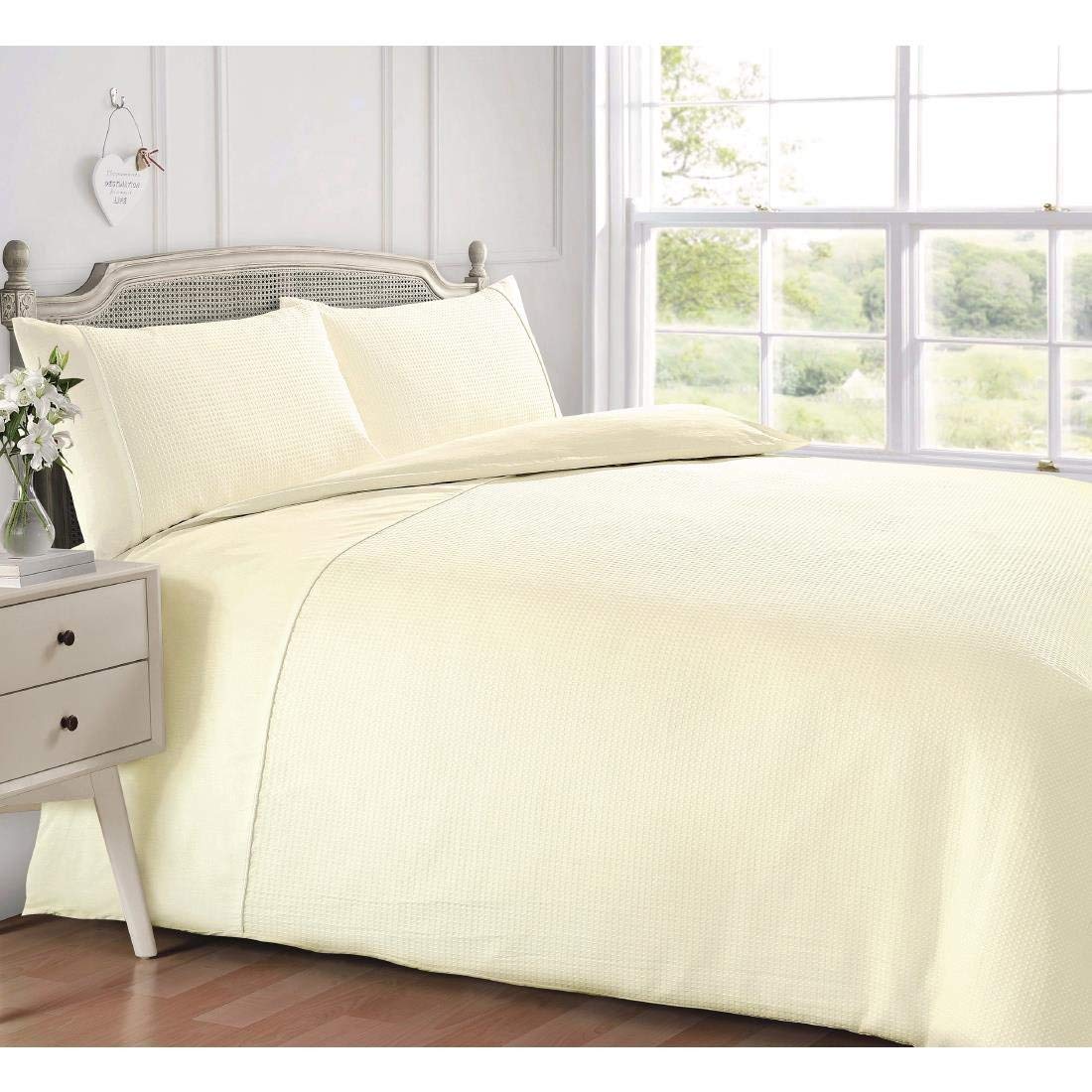 IMFAA Plain Duvet Cover Set Poly-Cotton With Pillow Case Easy Care Bed Set (King, Cream)