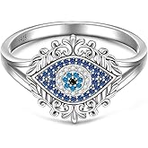 Iringnier Evil Eye Ring for Women Sterling Silver Blue Mal De Ojo good luck Sapphire Inspirational Turkish Evil Eye Rings for Women Jewelry Size 7 8 9