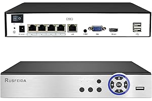 RUSFEIDA NVR for Security Camera System, 4K 4CH Network Video Recorder, Support 4K/5MP/4MP/3MP/1080P PoE IP Camera, Face Detection, 24/7 Recording (HDD Not Included)