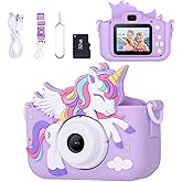Envyvip Unicorn Toys Camera for Kids Girls Age 3-8, Toddler Kids Digital Camera Christmas Birthday Gifts for 3 4 5 6 7 8 Years Old Girl, Cute Selfie Video Camera, HD 1080P, 32GB SD Card, Purple