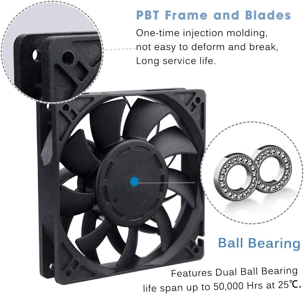 GDSTIME 120mm Fan 120mm x 25mm 12V Fan Dual Ball Bearing DC Brushless 3000 RPM Case Cooler 114 CFM Big Airflow For PSU Cabinet Server Workstation - Image 5