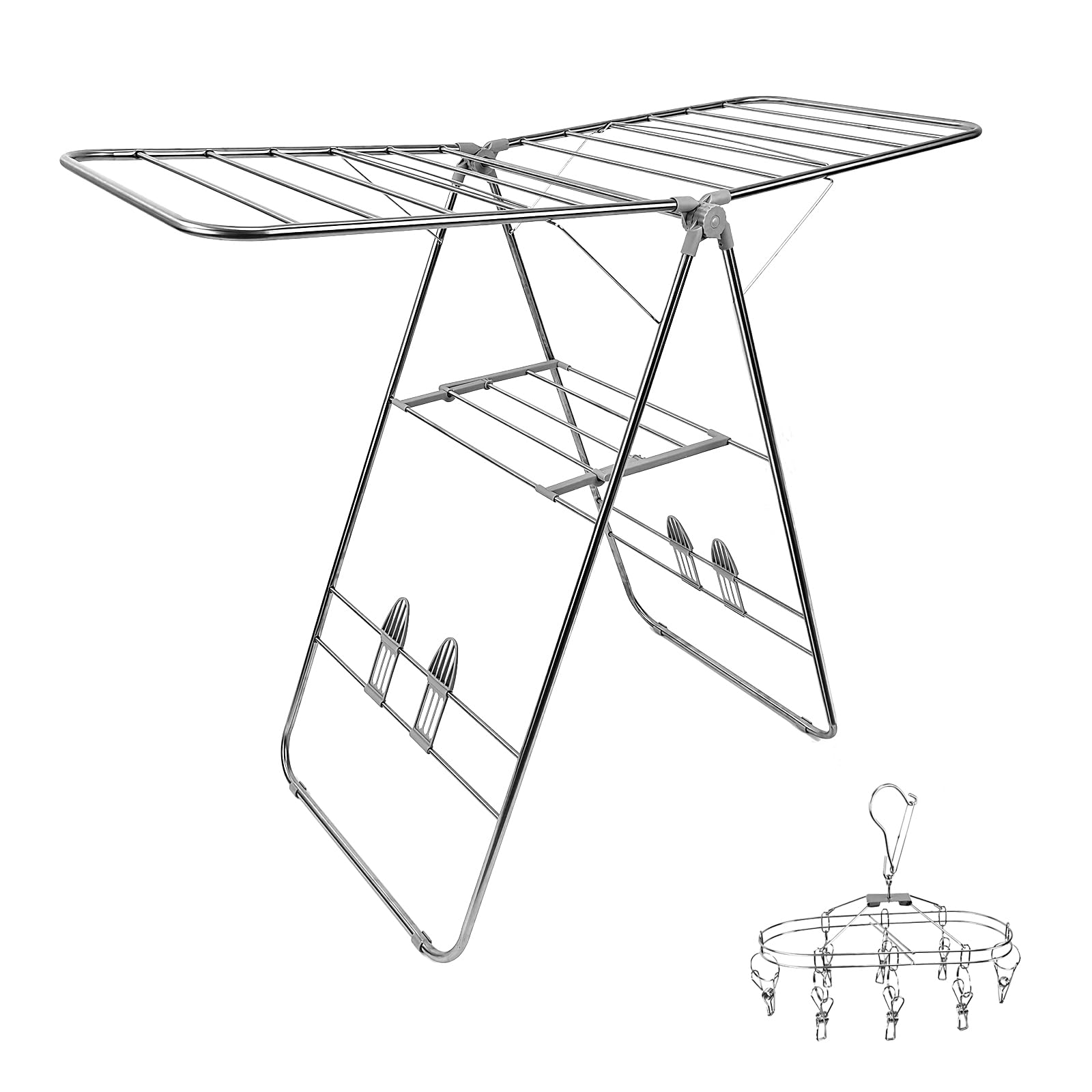 Photo 1 of ***similar item*** SONWIN Clothes Drying Rack Foldable -Height Adjustable Laundry Drying Rack Large Space, Winged Laundry Rack with Sock Clips for Hanging Towels Clothes Dress Bedding Indoor Outdoor, Gray