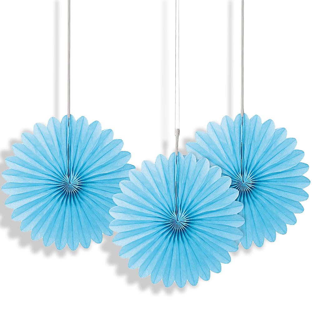 Powder Blue Solid Tissue Paper Fans (15cm) 3 Pieces - Vibrant Hanging Decorations for Parties & Events