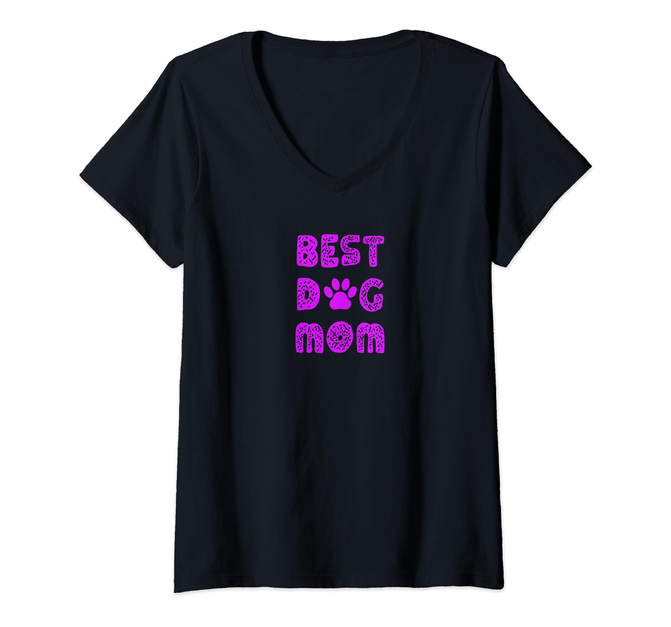 Womens Best Dog Mom with Dog Paw Print V-Neck T-Shirt