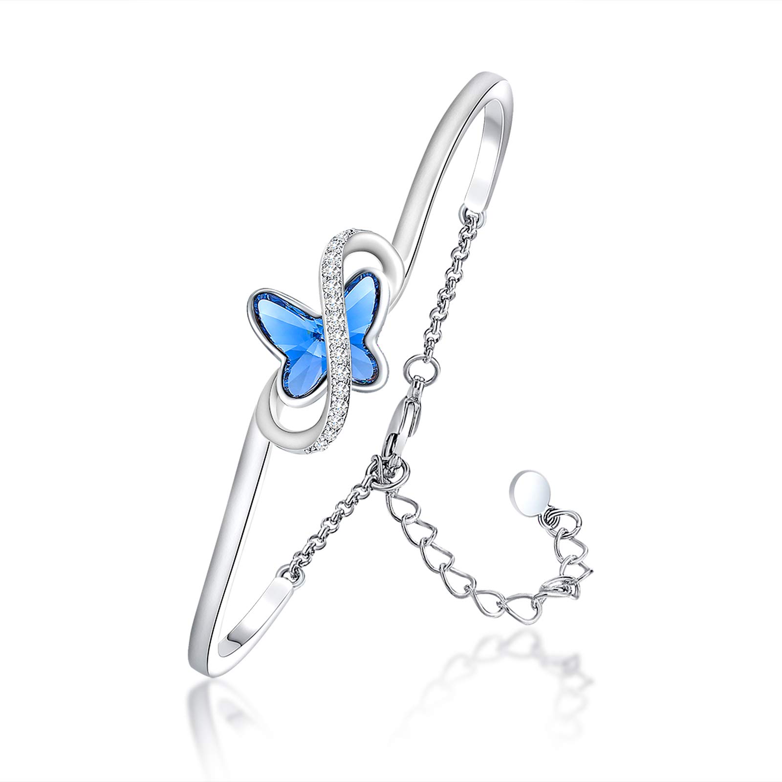GEORGE · SMITH Womens Silver Bracelets Butterfly Crystal Bracelet with Jewelry Box-Bracelet Gifts for Women Mother Wife Daughter Christmas Birthday Valentines (Blue-2) — image 1