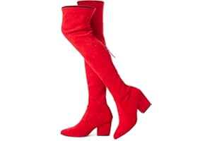 Mtzyoa Thigh High Block Heel Boot Women Pointed Toe Stretch Over The Knee Boots