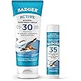 Badger Mineral Sunscreen Combo, SPF 30 Cream & SPF 35 Face Stick, Organic Ingredient with Mineral Zinc Oxide, Unscented Reef Safe Sunscreen Set, Broad Spectrum, Water Resistant, 2-Pack