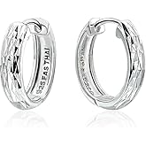 Sterling Silver Diamond Cut Ear Cuff Hinged Huggie Hoop Earrings for Women, 16mm Diameter