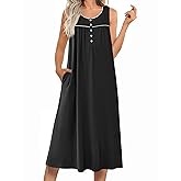 Ekouaer Nightgowns for Women Long Sleeveless Night Gowns Ladies Soft Nightdress Victorian Sleepwear with Pockets S-XXXL