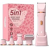HOHOLE 5-in-1 Bikini Trimmer for Women, IPX7 Waterproof Electric Razors Shaver, Cordless Body Hair Trimmer, Facial & Pubic Hair Removal, Ceramic Blade (Pink)