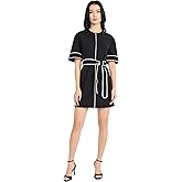 Donna Morgan Womens Women's Scuba Crepe Mini Length Dress with Contrast Piping - Tie Waist Kimono Sleeve Short Cocktail Dress