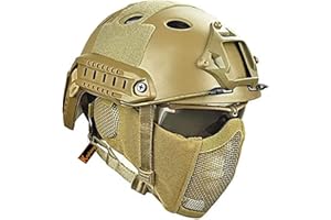 KOYHENG MH Tactical Fast Helmet Combined,with Foldable Ear Protection Half Face Mesh Mask and Goggles for Airsoft Paintball CS Game Set