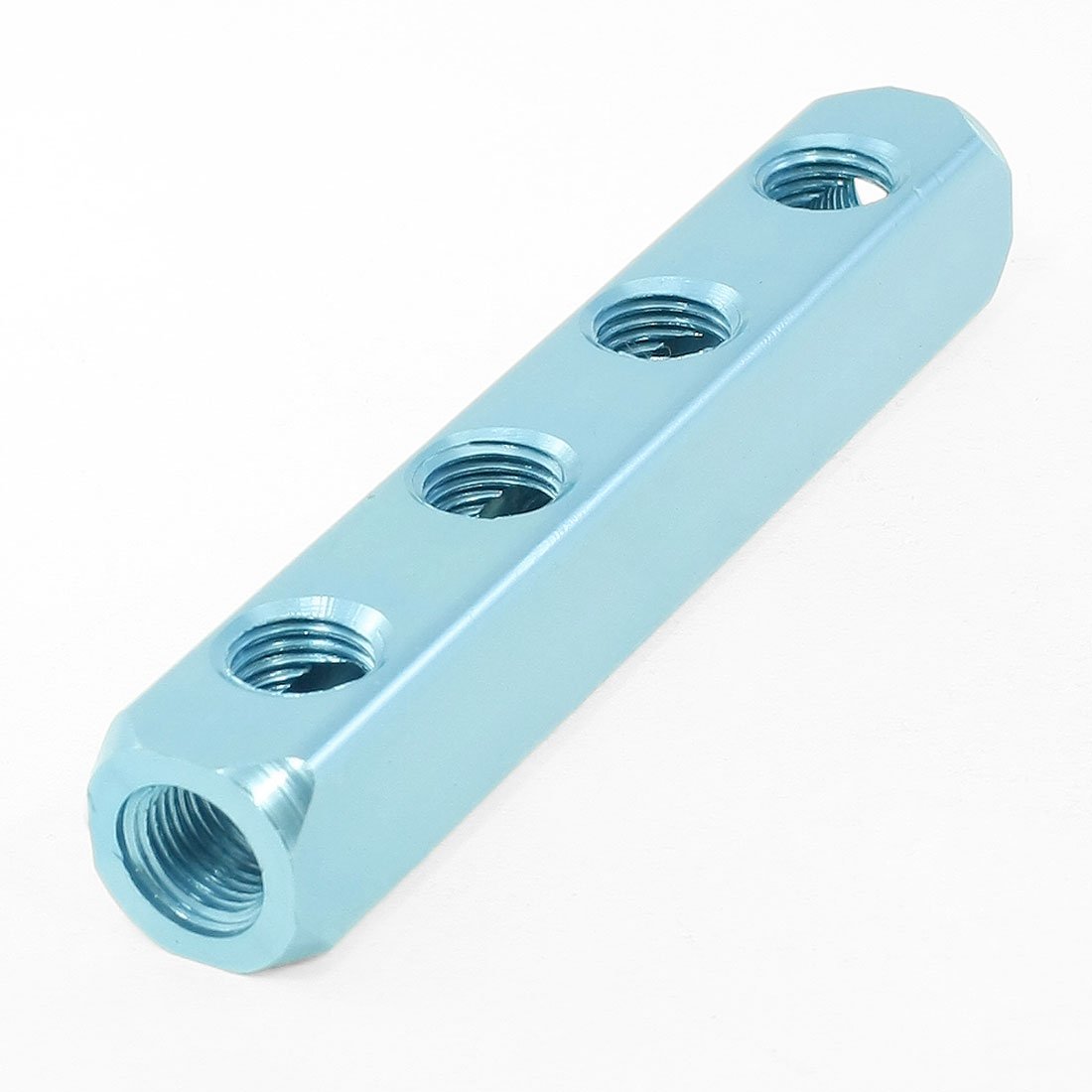 sourcingmap 1/4inch PT 4 Way Aluminum Manifold Block Air Splitter, Light Blue