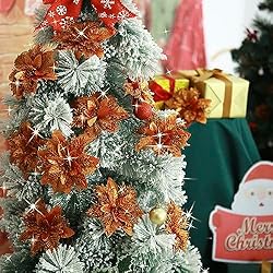 GREENTIME 12 Pcs Glitter Poinsettia 5.5" Artificial