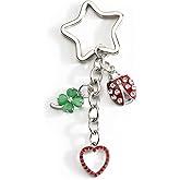 SHTALHST Four Leaf Clover Keychain Ladybug Keycharm with Heart Charm for Women Lucky Keyring Good Fortune Gifts