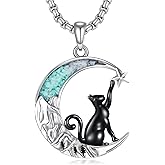 Flpruy Turquoise Animal Necklace 925 Sterling Silver Crescent Moon Pendant Turquoise Jewelry Gifts for Women
