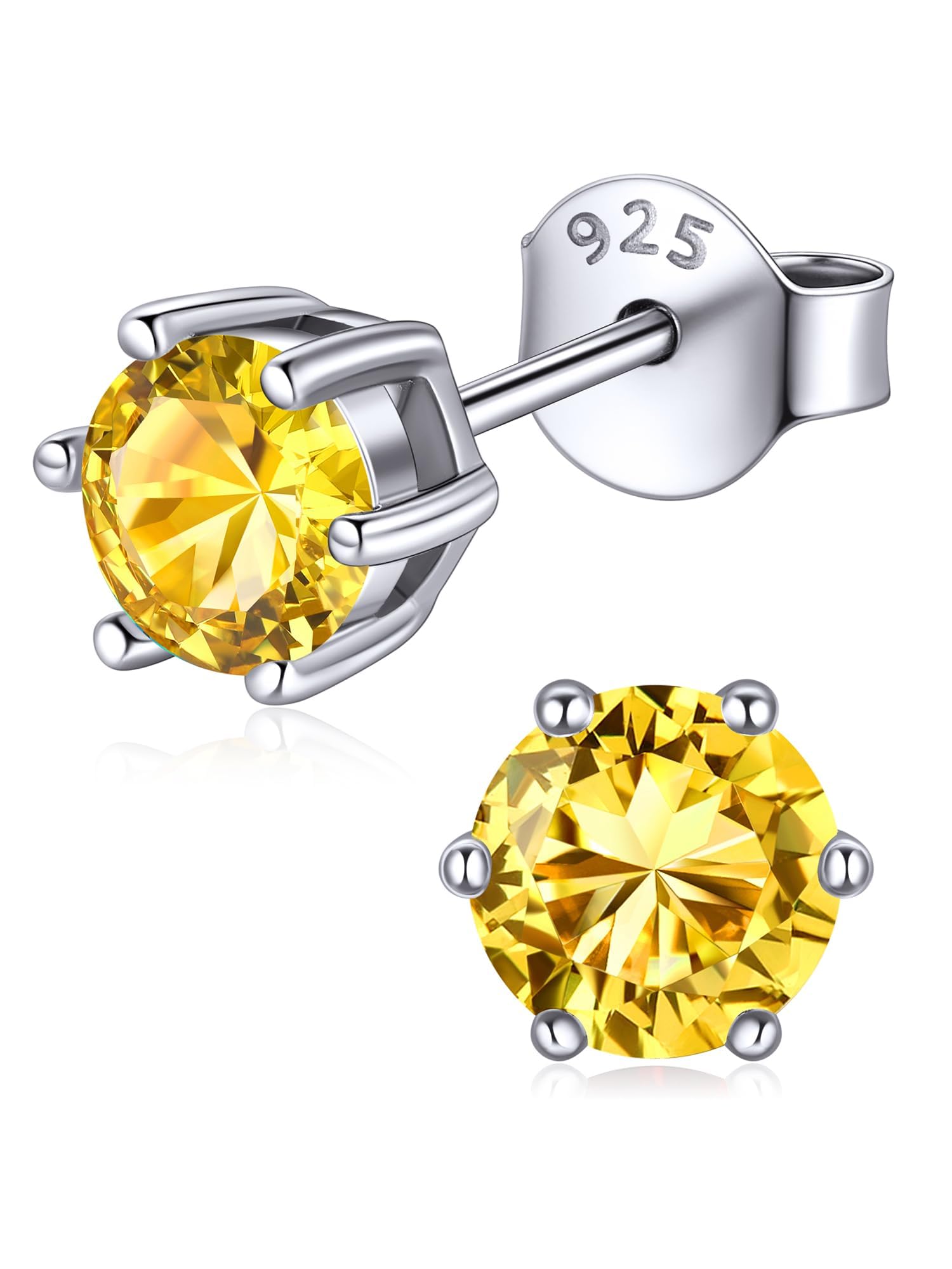 ChicSilver November Birthstone Stud Earrings For Women 925 Sterling Silver Jewelry with Simulated Yellow Topaz Stone