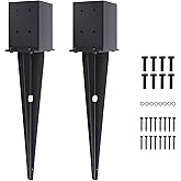 2 Pcs 4"x4" Fence Post Anchor,(Inner Size 3.6"x3.6") Heavy Duty Fence Post Anchor Ground Spike 22" with Black Powder-Coated Outdoor Support Deck,Fence,Porch,Railing,Mailbox..