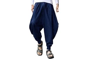 GUDEUBAI Mens Casual Harem Pants Baggy Elastic Drawstring Waist Aladdin Hippie Pant