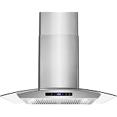 30 in. Vista Coll 380 CFM Ducted Wall Mount Range Hood LED, Stainless Steel | Cosmo COS-668WRCS75 Soft Touch Controls, 3 Fan Speeds, Glass Visor, Permanent Dishwasher-Safe Baffle Filters
