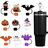 9pcs Halloween Silicone Straw Toppers for Stanley 30&40 Oz Tumblers,Reusable Silicone Straw Covers,Eco-Friendly, Ideal for Gift