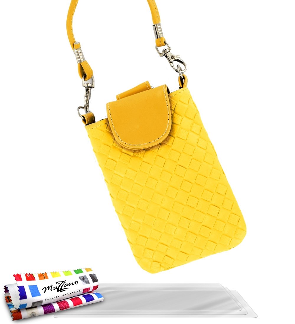 MUZZANO Original CityPoche Premium Pouch with 3 Ultra Clear Screen Protective Films for Huawei Ascend P1 - Yellow