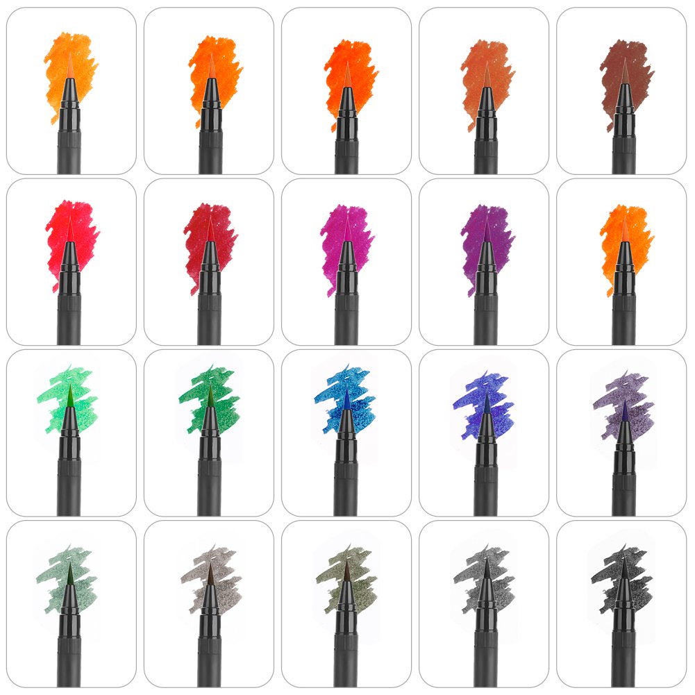 Set pennelli per acquerello Set di 20 pennarelli colorati con Set pennelli per acquerello Set di 20 pennarelli colorati con punta morbida per pittura e calligrafia per libri da colorare per adulti Amazon Casa e