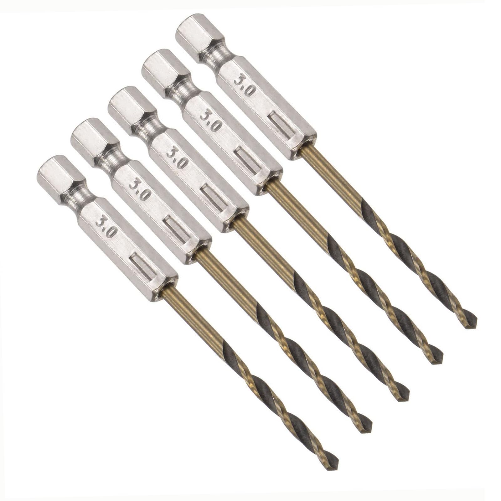 TOP-VIGOR 5Pcs 3mm HSS Hex Shank Twist Drill Bits, High Speed Steel Drill Bit Set 1/4 Inch Shank, Quick Change Drill Bits for Steel, Wood, Plastic, Aluminum
