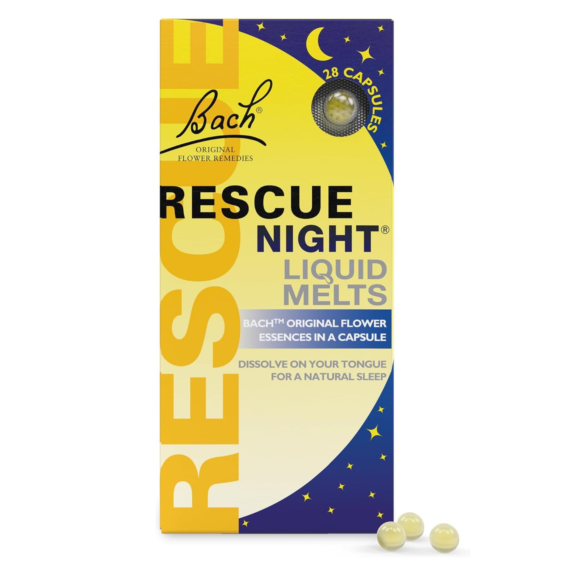 Bach RESCUE SLEEP Liquid Melts, Natural Orange Vanilla Flavor, Natural Sleep Aid, Stress Relief, Homeopathic Flower Essence, Free of Melatonin, Gluten & Sugar, Non-alcohol, Non-Narcotic, 28ct.