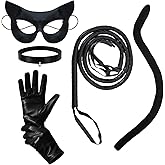 Gvhntk Women's Cat Ear Half Mask and Black Whip Leather Glove Cat Necklace Tail Costume Cosplay Accessory Party Halloween