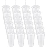 Roshtia 24 Pack Plastic Tumblers with Lid and Straw Reusable Cups Bulk Water Bottles Iced Coffee Travel Mug Cup for Birthdays Party Juices Adults Kids (24 OZ, Clear)