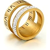 Jarlinwel Love Friendship Ring Cubic Zirconia 14K Gold Plated Roman Numeral Ring for Women Stainless Steel Wedding Statement Thumb Ring Bands