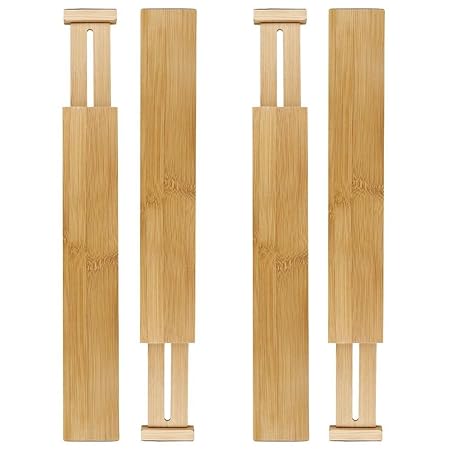 Popamazing Adjustable Bamboo Wooden Drawer Divider Set Of 4