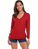 Sechico Women Loose V-Neck Pullover Sweater Long Sleeve Knitted Sweatershirt